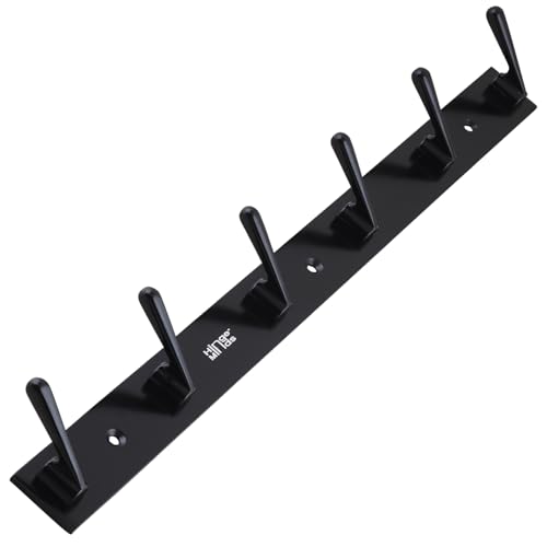 Image of Aluminium Cloth Hanger for Wall, Clothes Hook Hangers Door Mounted, Bathroom Hooks for Hanging Towel, Wall Mount Shirt Hangers, Dress Holder Hooks - 6 Pin - XL, Pack of 1, Black
