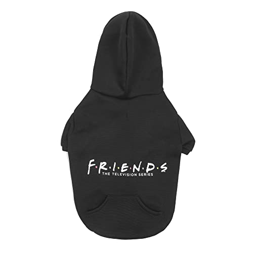 Friends the TV Show Friends Dog Hoodie, Black with Friends Logo, Size Large with Hood and Pocket for Treats or Waste Bags | Friends Show Pet Products| Pet Clothes for Friends Lovers