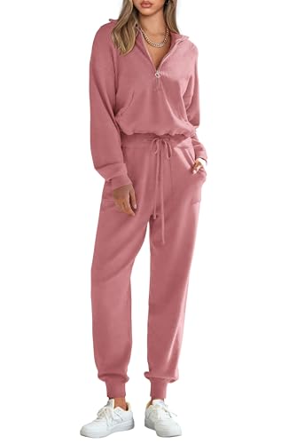 Image of PRETTYGARDEN Women's 2 Piece Sweater Set Pullover Zipper Sweatshirt Jogging Pants Tracksuit Casual Outfit