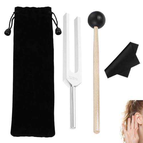 Horquilla de afinación de 528 Hz con martillo de silicona y bolsa, tenedores de afinación para curación, horquilla de afinación médica, instrumentos de curación, para diagnóstico de bola de martillo