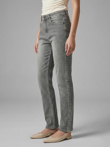Image of Urbano Fashion Women's High Rise Straight Fit Washed Jeans Non-Stretchable