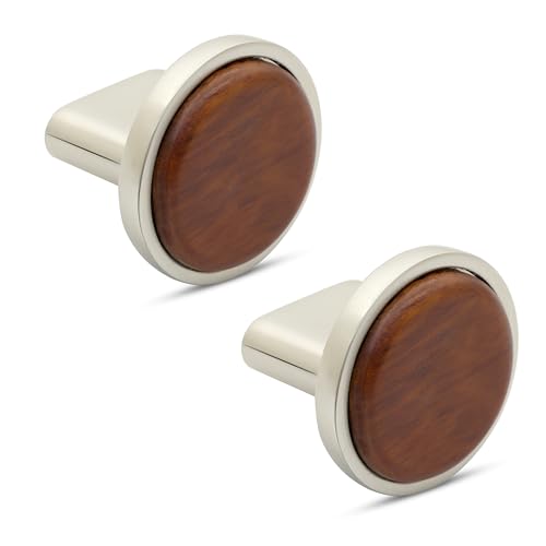 Image of Plantex Knobs for Drawer /Round Drawer Knobs /Knobs for Cabinets /Pull-Push Knobs for Kitchen /Bedroom Drawer - Pack of 2 (Small, Satin & Wood)