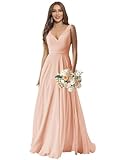 Sukleet Peach Bridesmaid Dresses for Wedding A-line Chiffon Formal Gowns V Neck Evening Party Gowns Size 6