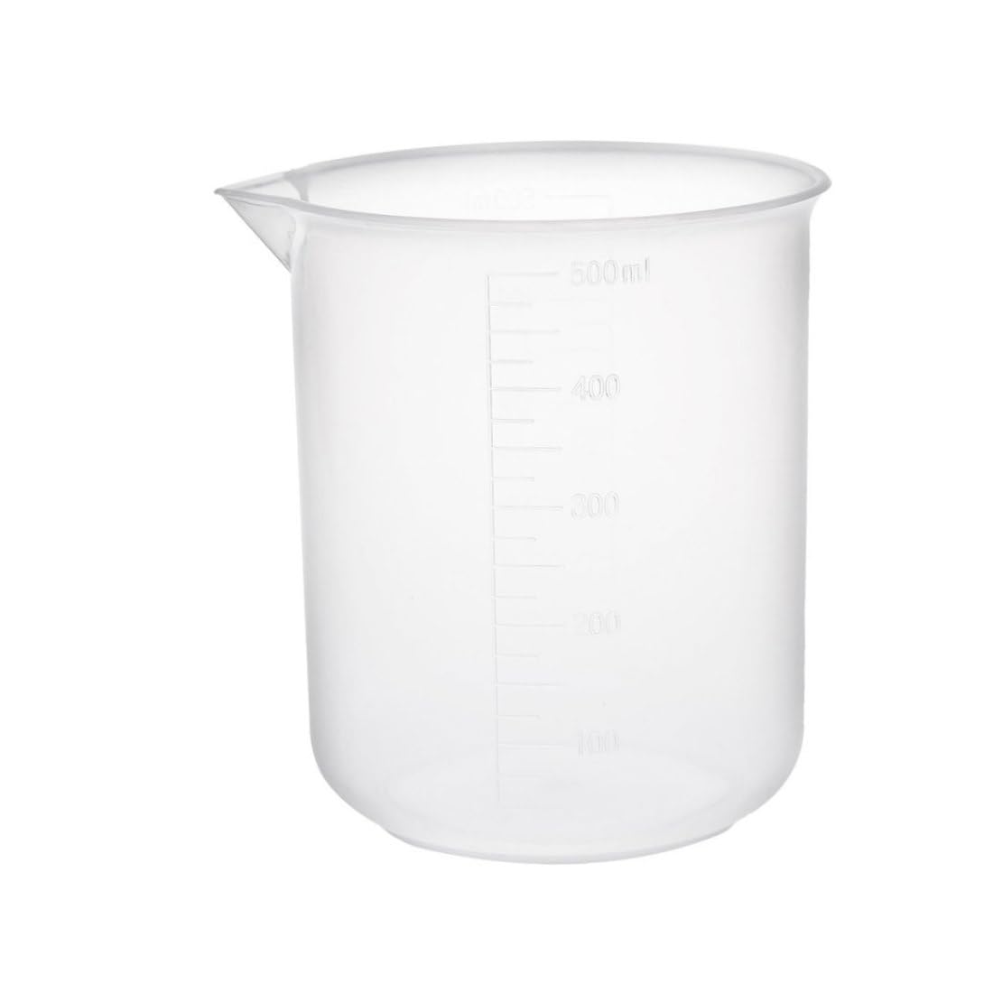 Vaso de plástico transparente de 500 ml, taza medidora graduada para laboratorio y cocina, diseño sin mango, perfecto para experimentos científicos y medición de líquidos