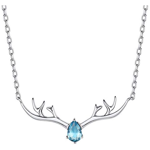 Collar ChicSilver Cuernos de Sica Mujeres Cristal Diamantes Lágrima Marzo Plata Ley 925 Cover