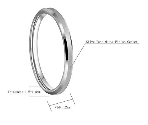 CROWNAL 2mm Black/Silver/Gunmetal/Rose Gold Tungsten Wedding Couple Bands Rings Men Women Matte Brushed Finish Center Engraved I Love You Size 4 To 174