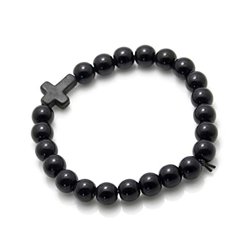 Image of Xusamss Fashion Religious Cross Bracelet 8mm Tiger Eye Turquoise Beads Elastic Bracelet,7 1 /2 wrist