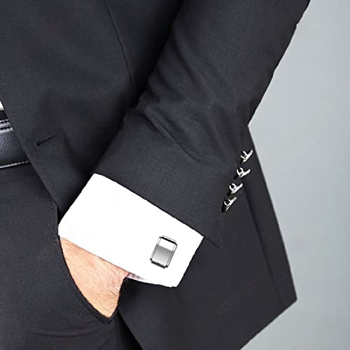 Sterling Silver Rectangle Edgy Gloss Cufflinks for Men - Luxury Men's Cuff Links With Elegant Gift Box - Crafted With .925 Sterling Silver - Suitable for All Occasions4