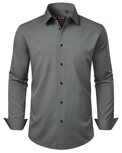 J.VER MäNner Hemd Lässige Langarmshirt Modern Fit Modische Blickdichte Stretchhemd Festlich Trauzeugen Hemden,Dunkelgrau,M