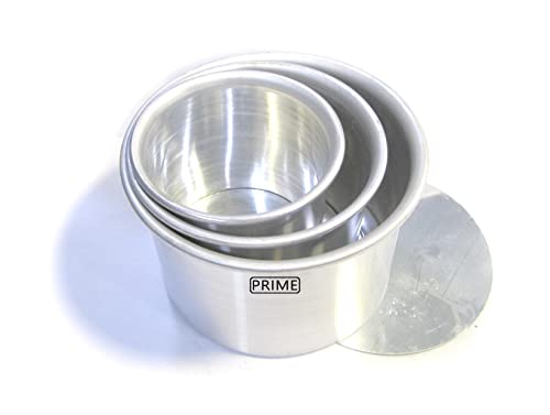Image of Prime Bakers And Moulders Round Removable Bottom Mini Cake Mould Set, 3,4,5 Inch Diameter, 3 Inch Deep Loose Base Tin For Oven,Silver