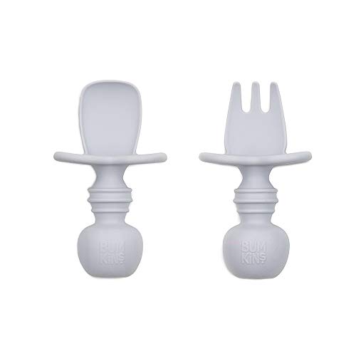 Bumkins Silicone Chewtensils, Baby Fork and Spoon Set, Training Utensils, Baby Led Weaning