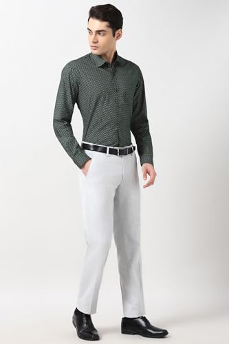 Image of Peter England Men's Printed Formal Shirt with All-Over Dot Pattern - 100% Cotton, Full Sleeves, Regular Fit