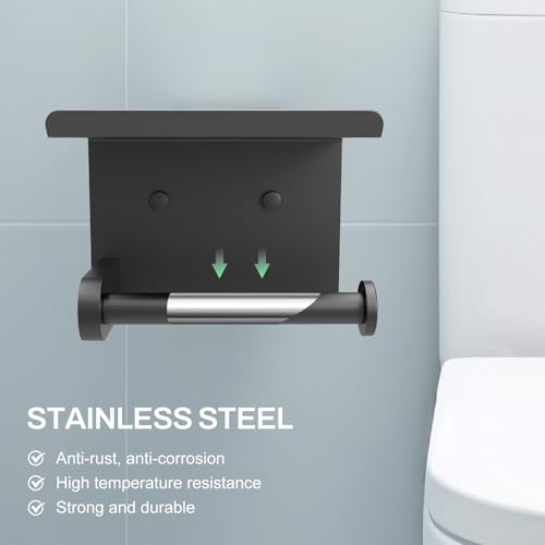 SetSail Toilet Paper Holder with Shelf Adhesive or Screw Bathroom Toilet Paper Roll Holders Wall Mount Matte Black Tissue Holder for Bathroom Hardware Accessories - Image 2
