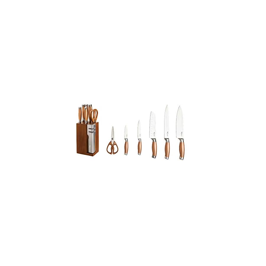 7-Piece-Knife-Block-Set-with-Sharpener-Copper New England Cutlery 7- Piece Knife Block Set with Sharpener - Copper