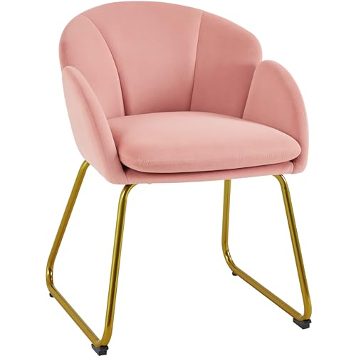 Yaheetech Poltroncina Camera da Letto Salotto Poltrona Soggiorno Imbottita Alta Moderna Ergonomica in Velluto con Schienale Circolare Braccioli Gambe in Metallo Portata 136 kg Rosa