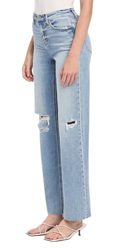 VERVET Women's Olivia High Rise Raw Hem Wide Leg Jeans4