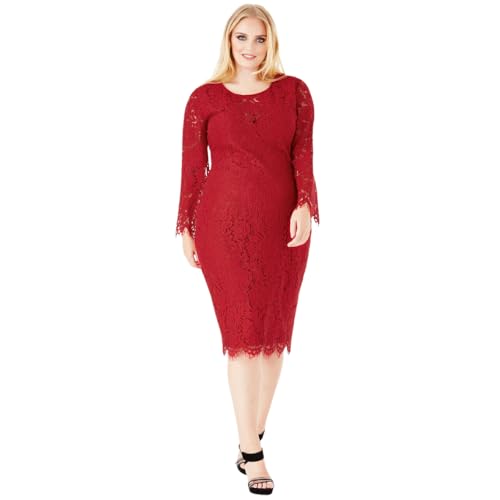 Goddiva New Plus Size Lace Full Sleeved Plus Size Midi Party Prom Dress 26 Red