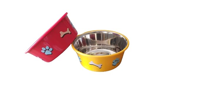Set of 2 Elton Paw & Bone Cutie Bowls (Yellow & Red) Export Quality Inside Stainless Steel Outside Colorful Plastic Dog Feeding Bowls (Large 1.80 L) (B0CQKHTMW9) Amazon Price History, Amazon Price Tracker
