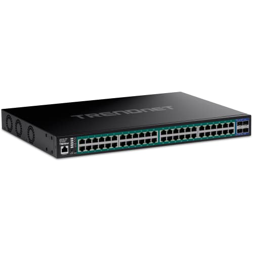 Image of TRENDnet 52-Port Gigabit Web Smart PoE+ Switch with 10G SFP+ Ports, TPE-3524S, 410W PoE Power Budget, Lifetime Protection, Black