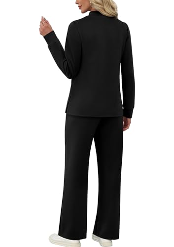 Image of WIHOLL Two Piece Sets for Women Fall Travel Vacation Outfits 2026 Long Sleeve Lounge Sets Side Slit Wide Leg Pants XS-3XL