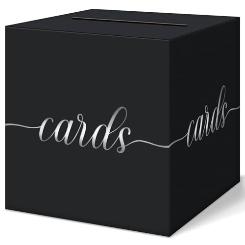 QIKSION Black Wedding Card Box, Silver Foil Gift Card...
