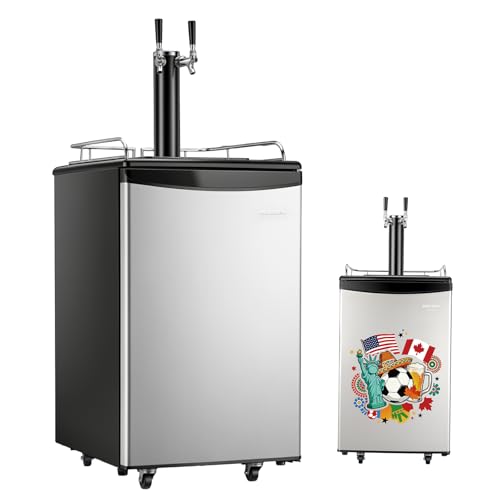 ROVSUN BF-152 Full Size 5.4 Cu.Ft Beer Kegerator with CO2 Tank Included Draft Beer Dispenser for Home Bar 152L Beverage Refrigerator Direct Cool Metal Cabinet Dual Tap Silver
