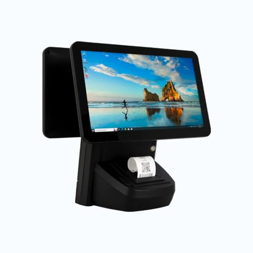 Image of All in One Point of Sale M9W with 15.6'' Dual Touch Screen. Windows 10 OS and an i3 Processor. Touch Pos with 58mm Thermal Printer for Receipts Wi-fi, 4GB RAM and 64GB ROM. (Black)