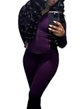 XZLUFNY Track Suits for Women Set School Student Full Sleeve Zip Up Sweatshirt Stretch Waist Flare Legging 2 Pcs Sets Purple L