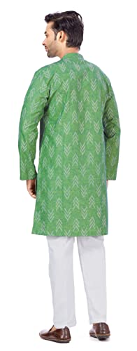 Image of Studio Shringaar Men's Cotton Blend Relaxed Fit Ikat Printed Knee Length Kurta