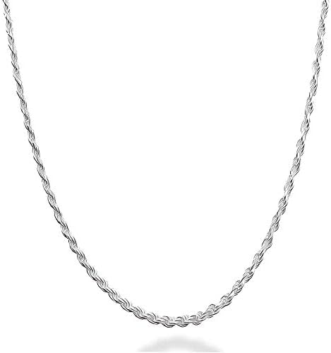 Diamond Cut 1.5mm Sterling Silver Chain - Silver Rope DiamondCut 925 Braided Twist Link Necklace – Italian Sterling Silver Rope Chain for Men and Women