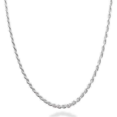 SILVADI Diamond Cut 1.5mm Sterling Silver Chain - Silver Rope DiamondCut 925 Braided Twist Link Necklace  Italian Sterling Silver Rope Chain for Men and Women 20