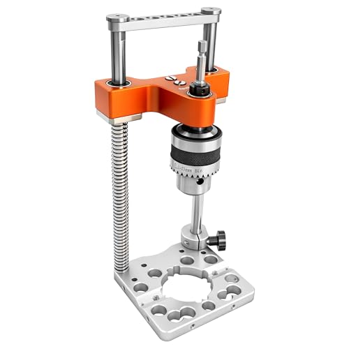 SpeTool Portable Drill Guide with Liner Ball Bearings 0.004 High Precision Drill Guide for Straight Holes All-Aluminum Base Spring-Assisted Portable Drill Press for Woodworking & DIY S04003