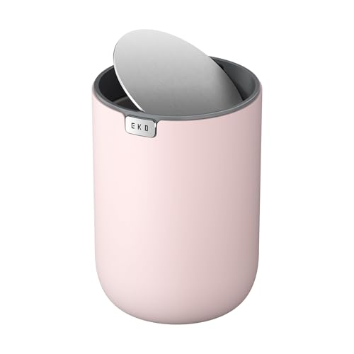 EKO Mini Tischmülleimer mit Schwingdeckel 1 5 Liter Kosmetikeimer kleiner Schreibtisch-Mülleimer runder Tischabfalleimer für Büro Bad Schreibtisch Schlafzimmer Niedlicher Papierkorb(Rosa)