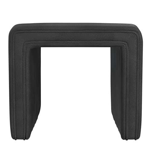 Image of HomePop 19 inch Modern Channel Tufted Ottoman - Black Faux Leather