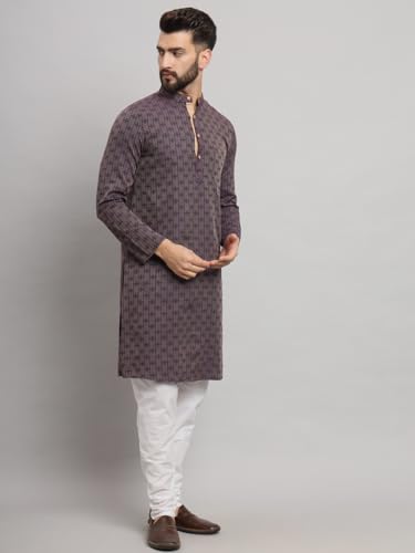 Image of LATEST CHIKAN Men's Cotton Regular Striped Knee Lenght Kurta Full Sleeves