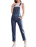 Odefou Womens Overalls Denim Blue Jean Jumpsuit Romper Pants Casual Work Bib Coveralls(Dark blue,l)