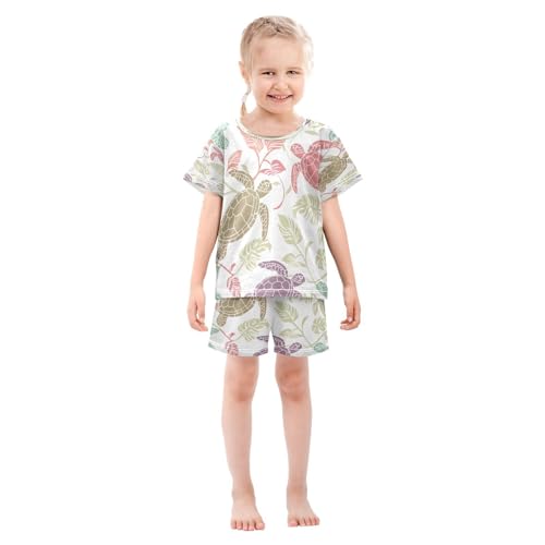 senya Short Sleeve Pajamas Sets Summer Cotton Sleepwear Multicolor Turtles and Tropical Leaves3