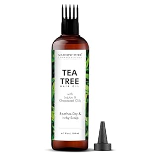 MAJESTIC PURE Tea Tree Oil for Hair | With Argan, Jojoba & Grapeseed Oils | Soothes Itchy Scalp | Non GMO Verified | 198 ml