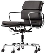 PLUSHY EA217 Ergonomic Low Back Soft Pad BLACK 100% GENUINE Italian Leather Office Chair Inspired by Charles Eames