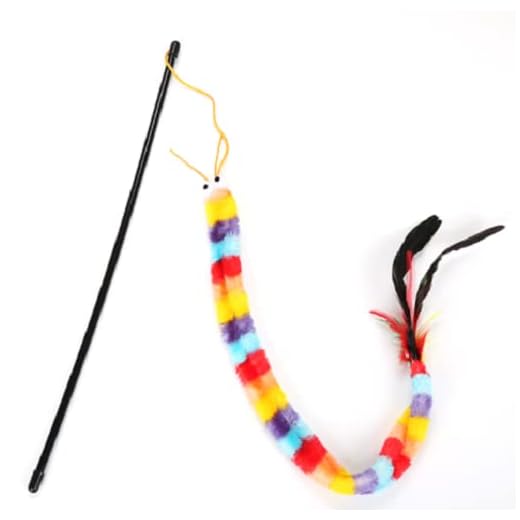 Varinha Para Gato Cobra Cobrinha Colorida de Pelúcia com Penas