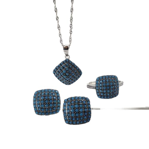 Collier en argent sterling S925 et parure turquoise rétro chic pour femme raffinée