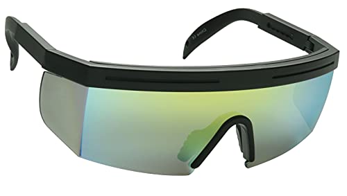 Image of ShadyVEU Semi Rimless Neon Rainbow Sunglasses Mirrored Lens UV Protection 80s Retro Rave Shades Crooked ZigZag Bolt Arm