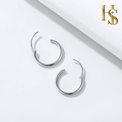 92.5 Sterling Silver Hoop Earrings 16G 10mm Men