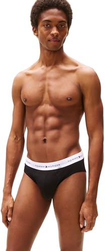 Tommy Hilfiger Herren 3er Pack Unterhosen Hip Briefs mit Logobund, Schwarz (Black/Black/Black White Wb), S – Ansicht 4