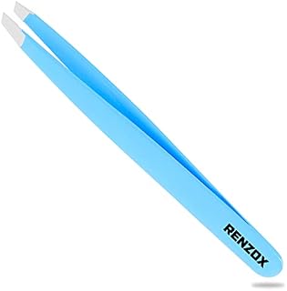 RENZOX Slanted Tweezers Professional Eyebrow Tweezers Stainless Steel Precision Tweezers for Facial Hair Women and Men (Sky Blue) (1.0)