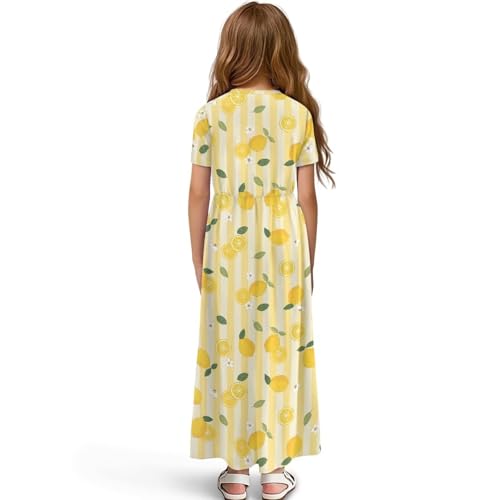 Girls Maxi Dress with Pockets Short Sleeve Swing Flowy Dress Holiday Dresses Summer Beach Sundress for 5-14 Years2