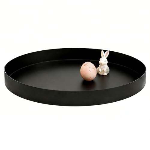 Yvttve Deko Tablett Schwarz Rund | Rundes Serviertablett Schwarz Matt Design Dekoteller und Dekotablett aus Metall für Adventskranz Teller (Ø 25 cm)