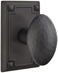 EMTEK Arts & Crafts Rosette Privacy Set with Matching Finish Hammered Egg Knob - Available in 4 Finishes - 5205HEUS19 - Flat Black (US19)