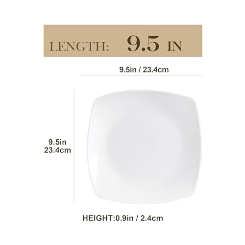 MALACASA, Series Julia, 9.2" Dinner Plates Ivory White Square Porcelain Dinner Plate Set, Pack of 6 (23.5 * 23.5 * 2cm)