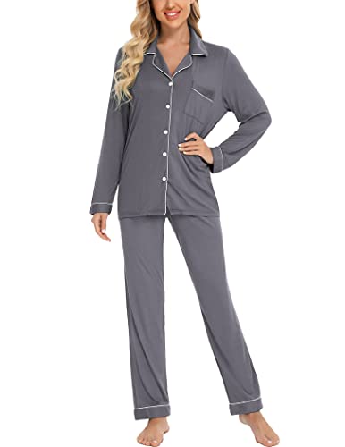 Image of Pjmlifecoco Pajamas Set Long Sleeve Womens Button Down Sleepwear Two Piece Nightwear Soft Pj Lounge Sets S-XXL